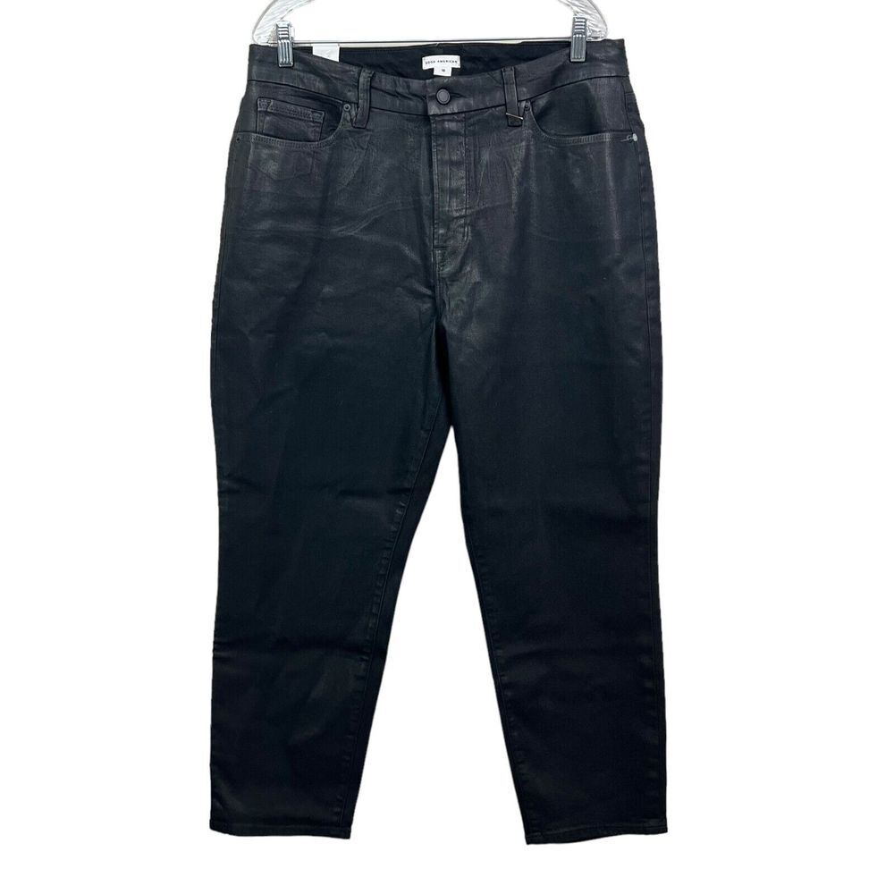 Good American Womens Jeans Good Classic Coated Slim Pockets Hi Rise Black Sz 16*